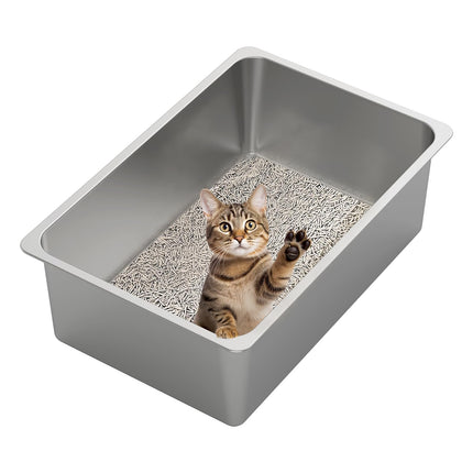 Large High Sided Stainless Steel Cat Litter Box, Non-Stick