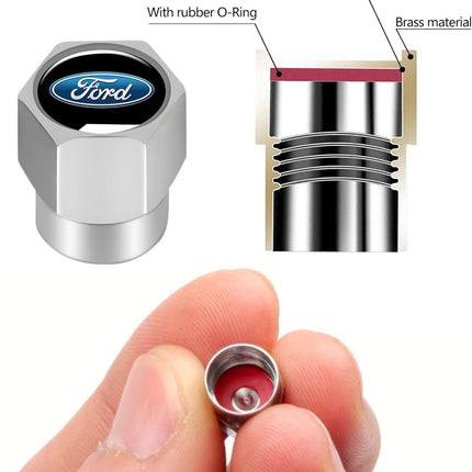 Tire Valve Stem Caps Cover for Ford Metal Wheel Air caps Auto Valve Stem Caps Accessories 4 Pack Silver