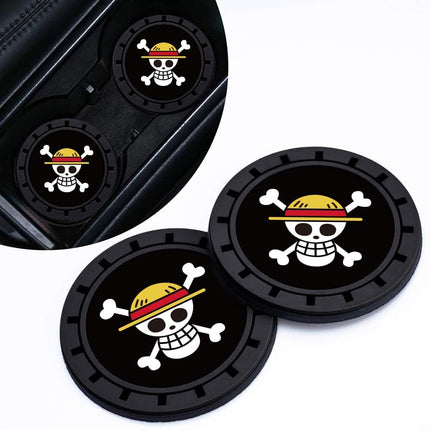 2Pcs Car Cup Holder Coasters for One Piece Anime Lovers Fans, Silicone Non-Slip Drink Mats, Cup Mats for Car Interior Accessories, Universal Anti-Spill Coaster Insert