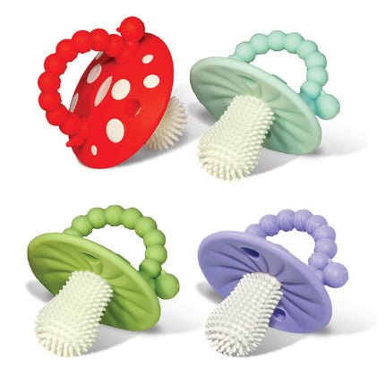 Soft Silicone Infant & Baby 3M+ Teether Toy Massaging Bristles Teething Pacifier - Soothes Sore Gums - Hands-Free & Easy-to-Hold Chompy Teether, BPA Free (RED/Green)