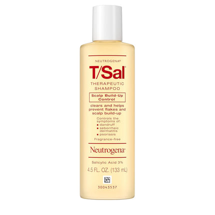 Neutrogena T/Sal Therapeutic Dandruff Shampoo, Scalp Build-Up Control, 3% Salicylic Acid,Psoriasis Treatment, Seborrheic Dermatitis Shampoo, Clears Flakes, Fragrance Free, 4.5 fl oz