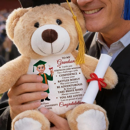 To My Daughter, I Wish You Strength And Wisdom Personalized Graduation Teddy Bear, Daughter Son Graduation 2026 Stuffed Bear, Class of 2026 Bear Plush, Graduation Gifts for Daughter Son from Dad Mom