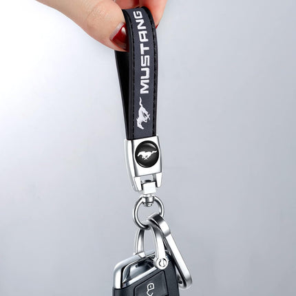 Genuine Leather Car Keychain Keyring Accessories Compatible with Ford Mustang Car Keychains Family Present for Man and Woman（Black）