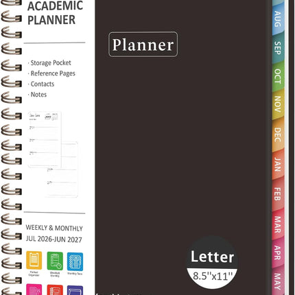 Planner 2026-2027, Academic Weekly and Monthly Calendar Planner, July 2026 - June 2027, Hardcover Spiral Agenda Book, School Supplies for Teacher Student - Letter Size(8.5" x 11")