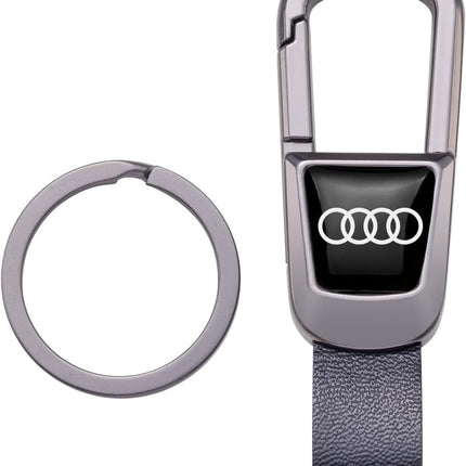 leather car keychain set for Audi A3 A4 A5 A6 A7 A8 Q3 Q4 Q5 Q6 Q7 Q8 R8 men and women family present keychain key ring lanyard accessories (black)
