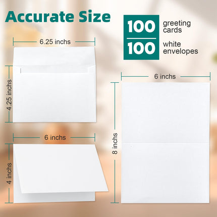 100 Pack White Blank Cards and 100 Pack Envelopes 4x6, Note Greeting Cards and Envelopes Set, Folded - photo 2