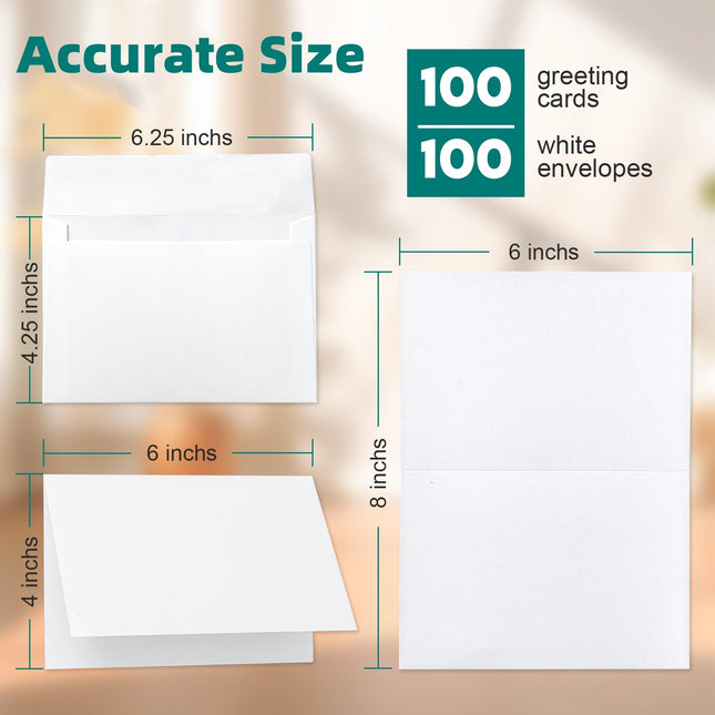 100 Pack White Blank Cards and 100 Pack Envelopes 4x6, Note Greeting Cards and Envelopes Set, Folded - photo 2