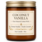 Coconut Vanilla Scented Candle, 9 oz Soy-Coconut Wax Candle for Home