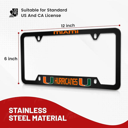 2 PCS Aluminum License Plate Frames for Miami Hurricanes,Metal Matte Black License Plate Holders for UM, Universal US Car License Plate Covers with Screws