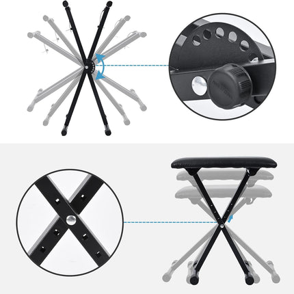 Keyboard Stand & Bench Set, Upgrade Heavy Duty Double-X Keyboard Stand, Adjustable & Portable Digital Piano Stand with Locking Straps