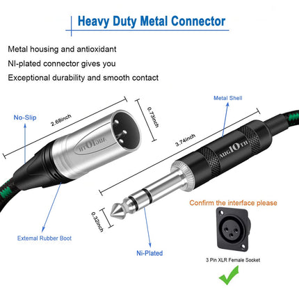 XLR Male to 1/4 Cable 20ft 2 Pack Balance 6.35mm TRS Plug to 3-pin Cannon Mic Cable 6 Meter