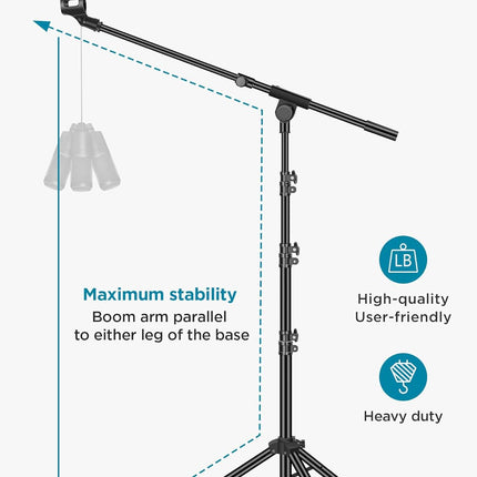 InnoGear Microphone Stand, Tripod Boom Arm Floor Mic Stand Height Adjustable Heavy Duty with Carrying Bag 2 Mic Clips 3/8" to 5/8" Adapter for Singing Podcast for Blue Yeti Shure SM58 SM48 Samson Q2U