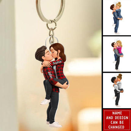 Kissing Couple - Personalized Keychain, Gift For Couple, Custom Name Couple Hugging Kissing Keyring For Anniversary, Husband Wife Valentine Charm, Relationship Keepsake, Wedding Present For Him Her