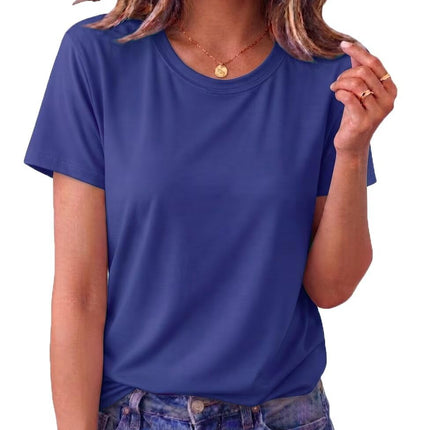Women's Casual Short Sleeve T-Shirt Crewneck Basic Solid Tee Tops Summer Vacation Blouses