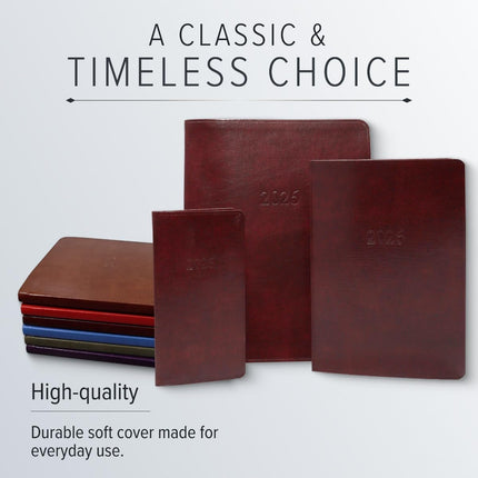 Gallery Leather Pocket Weekly Monthly Planner 2025-2026, Elegantly Bound Calendar Planner and Notebook with Stylish Gold-Gilded Page Edges, 12 Months - Acadia Deep Red - 6 x 3.25 "