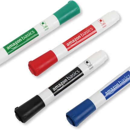 Low-Odor Dry Erase Whiteboard Markers, Chisel Tip, Quick-Dry, Black, Red, Green, Blue, 4-Pack
