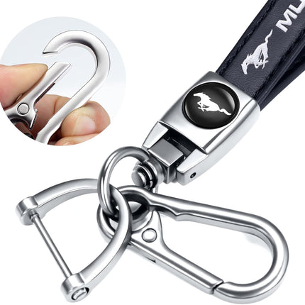 Genuine Leather Car Keychain Keyring Accessories Compatible with Ford Mustang Car Keychains Family Present for Man and Woman（Black）