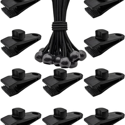 10Pcs Tarp Clips Heavy Duty Lock Grip + 10Pcs Ball Bungee Cords 6”