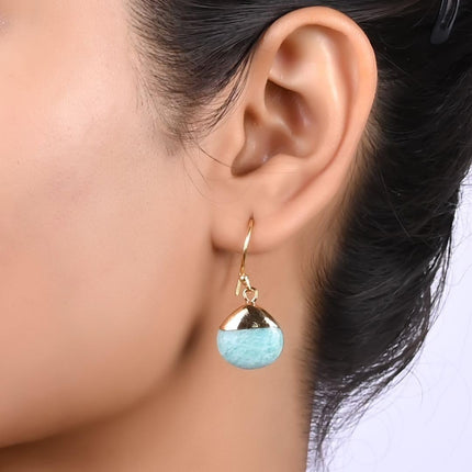 Gempires Natural Pear Cabochon Hook Earring, Meditation Earring, Handamde Jewelry, Gift for Her