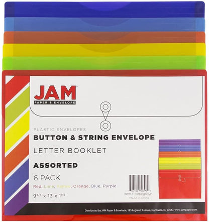Plastic Filing Envelopes with Button & String Tie Closure, Letter Booklet, 9 3/4 x 13, Assorted Primary - photo 2