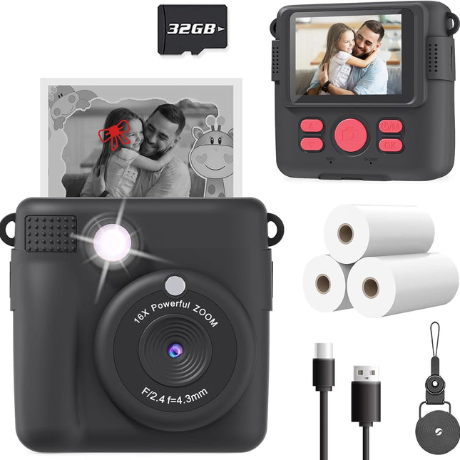 Kids Camera Instant Print, Christmas Birthday Gifts for Kids Age 3-12, Selfie Digital Camera with 1080P Videos,Toddler
