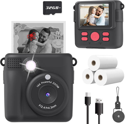 Kids Camera Instant Print, Christmas Birthday Gifts for Kids Age 3-12, Selfie Digital Camera with 1080P Videos,Toddler