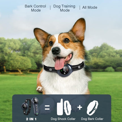 2-in-1 Dog Shock Collar & Dog Bark Collar - Smart Anti Barking Dog Training Collar with 5 Adjustable Sensitivity & 3300FT Remote for All Breeds IP67 Waterproof E-Collar