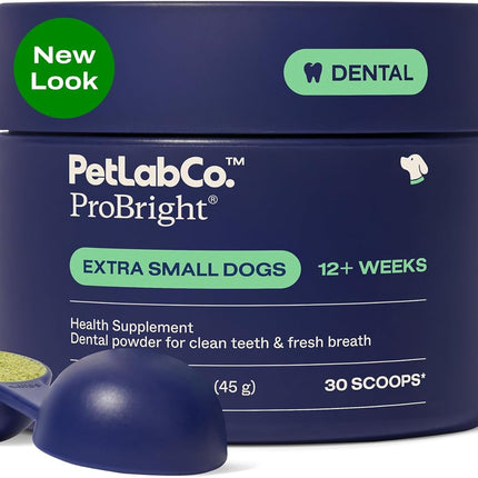 PetLab Co. ProBright Dental Powder - Dog Breath Freshener - Teeth Cleaning Made Easy – Targets Tartar & Bad Breath - Formulated for Extra Small Dogs - Packaging May Vary