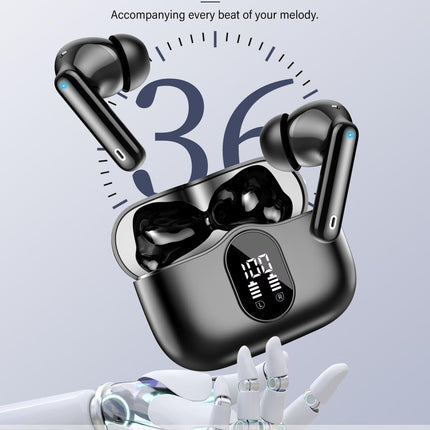 Wireless Earbuds, Bluetooth 5.4 Headphones Bass Stereo, Ear Buds with Noise Cancelling Mic, LED Display in Ear Earphones Clear Calls, IP7 Waterproof Bluetooth Earbuds for Phones/Sports/Laptop, Black