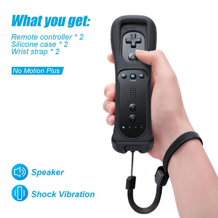 Remote Controller for Wii & Wii U, with Silicone Case and Wrist Strap, 2 pack (Black)
