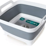 Collapsible Dish Basin with Drain Plug, 2.4 Gal(9L) Space Saving Multiuse Foldable Sink for Baby Bottles, Kitchen Camping Dish Tub for Vegetable Washing and Beverage Tubs