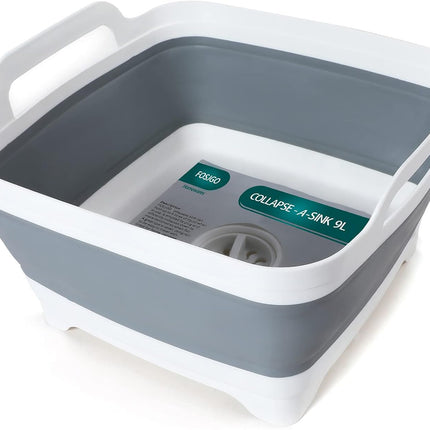 FOSJGO Collapsible Dish Basin with Drain Plug, 2.4 Gal(9L) Space Saving Multiuse Foldable Sink for Baby Bottles, Kitchen Camping Dish Tub for Vegetable Washing and Beverage Tubs