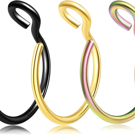 5-18 Pcs Nose Rings Hoops Fake Nose Ring Fake Septum Fake Lip Rings Fake Septum Piercing Fake Nose Piercing Fake Nose Hoop Double Hoop Nose Ring Fake Double Nose Ring Nose Cuffs Faux Nose Rings Clip On Cartilage Hoop Earring