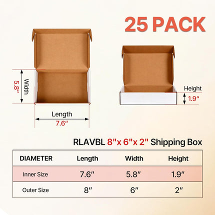 8x6x2 inches Small White Shipping Boxes 25 Pack，Corrugated Cardboard Gift Boxes，Mailing Boxes for Small Business Packing and Storage