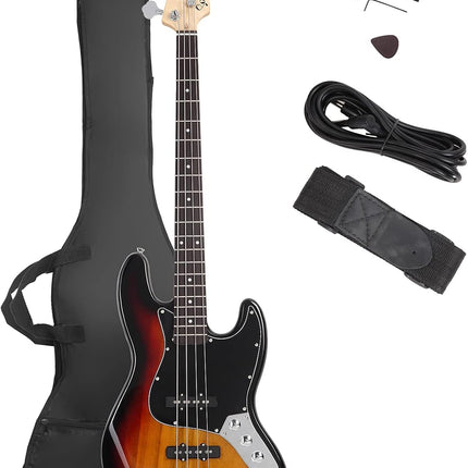 GLARRY 4 String GJazz Electric Bass Guitar Full Size Right Handed with Guitar Bag, Amp Cord and Beginner Kits (Sunset)