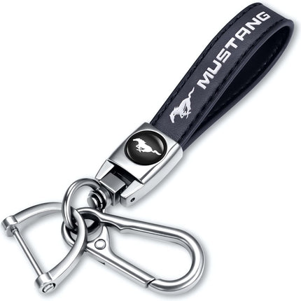 Genuine Leather Car Keychain Keyring Accessories Compatible with Ford Mustang Car Keychains Family Present for Man and Woman（Black）