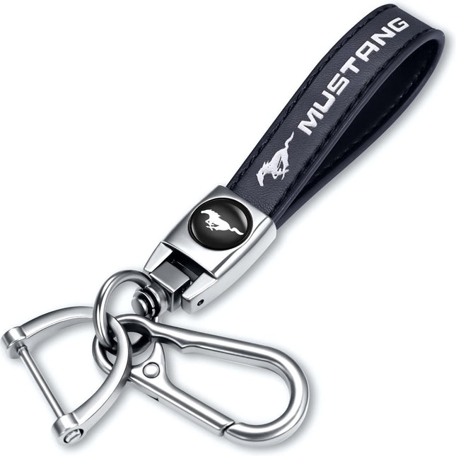 Black Genuine Leather Braided Car Keychain