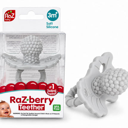 Silicone Teether Pacifier – Teething Relief for Infants, Food-Grade, BPA-Free, Hands-Free, Natural Berrybumps Fruit Texture for Sensory Development, Freezable, 2-Pack - Red & Blue