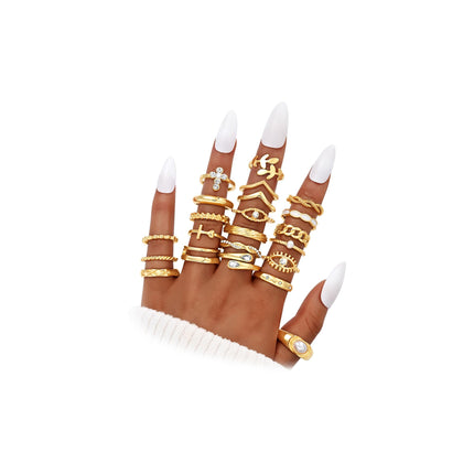 Gold Stackable Rings Set for Women, Gold Plated Chunky Crystal Finger Rings