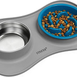 3-in-1 Stainless Steel Slow Feeder Dog Bowl Set