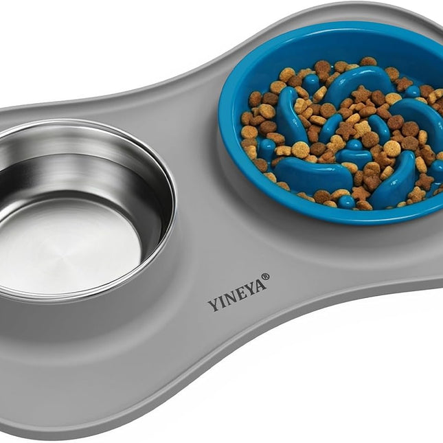 3-in-1 Stainless Steel Slow Feeder Dog Bowl Set