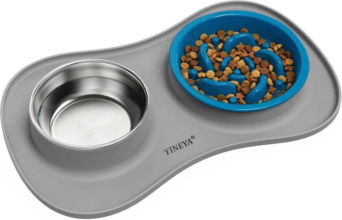 3-in-1 Stainless Steel Slow Feeder Dog Bowl Set