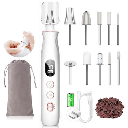 Electric Nail File Drill, Cordless Toe Nail Grinder for Thick Toenails & Callus, 10-Speed 2000mAh Rechargeable Nail Filer, Manicure Pedicure Kit with LED Lamp, Gifts for Men Women