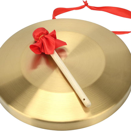 12.6 inch Gongs Instrument, Copper Gong with Beater and Red Hanging Ribbon for Celebration, Party, Festivals