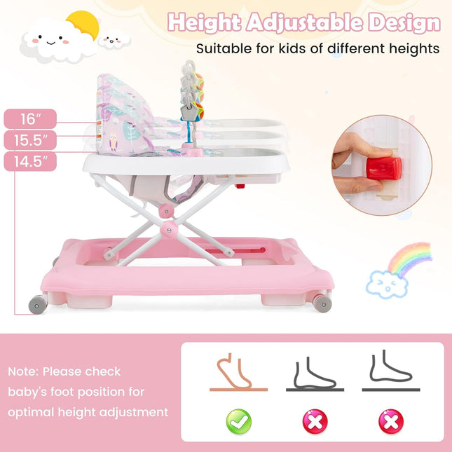 Baby Walker, Foldable Activity Walker with Adjustable Height, Large Tray & Removable Toys, Baby Walker - photo 2