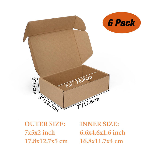 6 Pack 7x5x2 inch Small Shipping Boxes, Brown Mailing Boxes