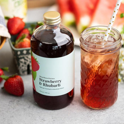 Wood Stove Kitchen - Strawberry & Rhubarb Mix | Cocktail & Mocktail Mixer - Natural Craft Syrup with Tasty Flavors - Concentrated & Alcohol Free - Aromatic, Honey, 16 oz.
