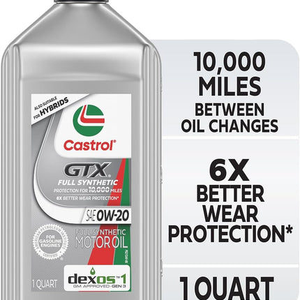 Castrol GTX Full Synthetic 0W-20 Motor Oil, 1 Quart, Pack of 6