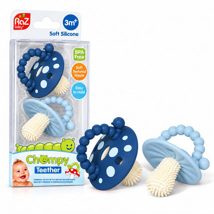 Soft Silicone Infant & Baby 3M+ Teether Toy Massaging Bristles Teething Pacifier - Soothes Sore Gums - Hands-Free & Easy-to-Hold Chompy Teether, BPA Free (RED/Green)