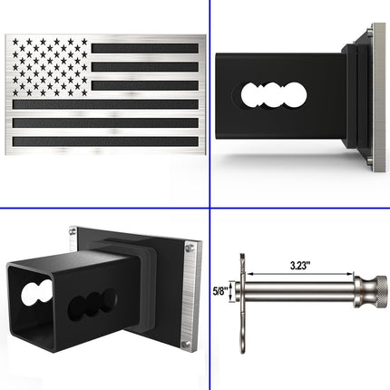 Synrroe Heavy Duty American Flag Hitch Cover for 2" Receivers - Brushed Stainless Steel Flag & Aluminum Base - Mechanically Fastened (Won't Rust or Peel) - with 5/8" Stainless Pin (Stainless Steel)